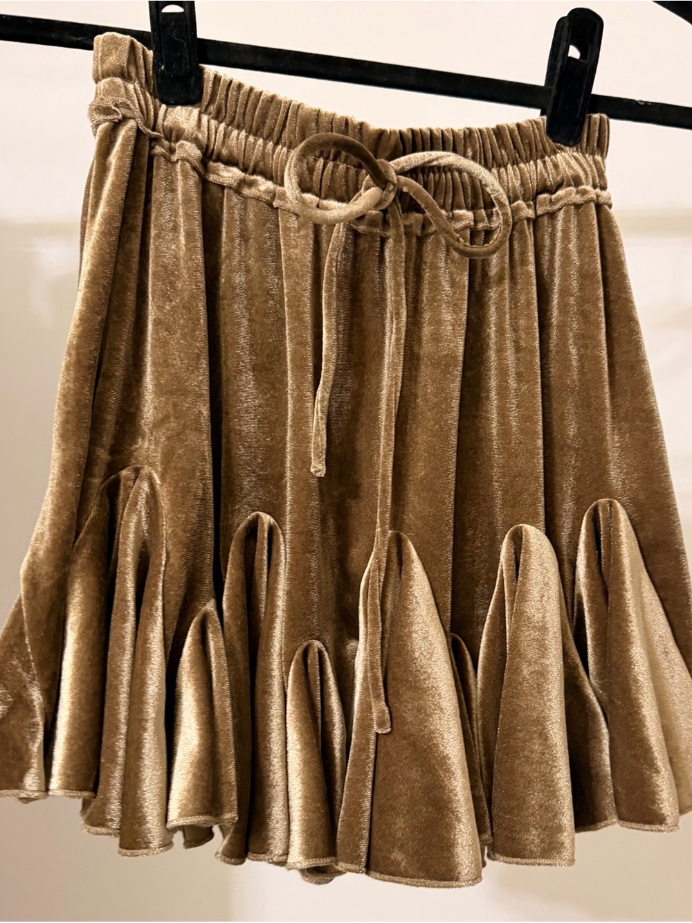 Aakaa Taupe Velvet Ruffle Skater Skirt